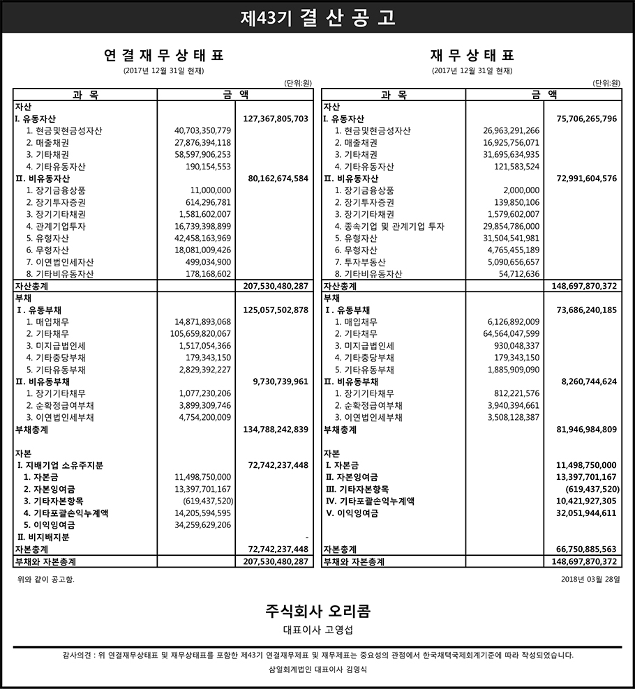 제43기결산공고